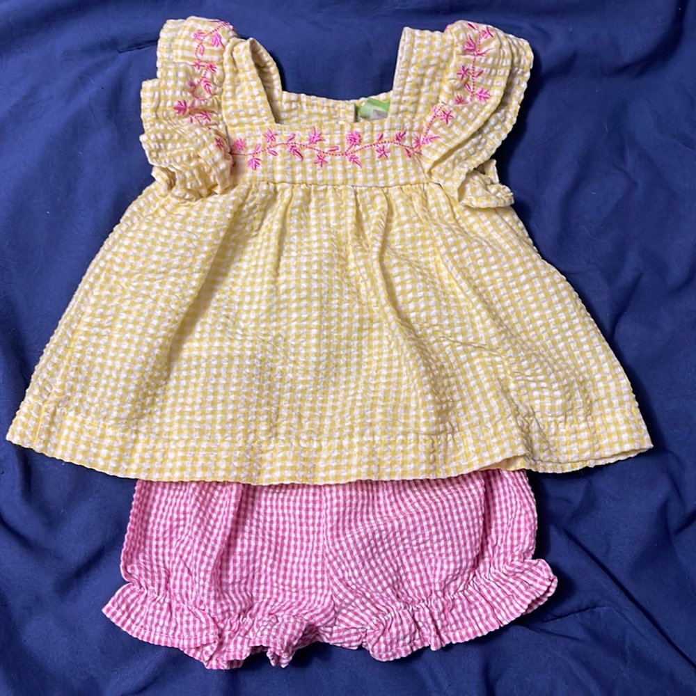 Classic Whimsy Embroidered Seersucker Girl’s Bloomer Set 6M